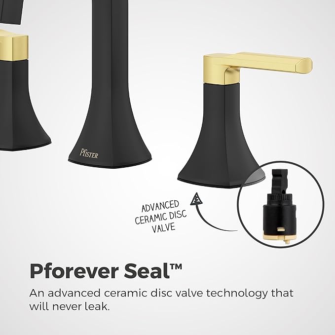 Pfister Vaneri Bathroom Sink Faucet, 8-Inch Widespread, 2-Handle, 3-Hole, NSF Certified, Matte Black and Brushed Gold Finish, LF049VRIBBG