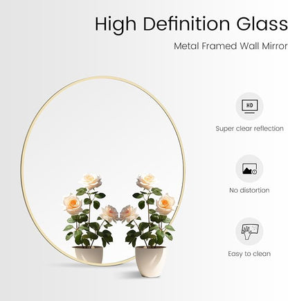 24 inch Round Mirror Gold Circle Wall Mirror for Bathroom with Metal Framed, Round Wall Mirror for Wall Decor, Vanity, Entryway Living Room