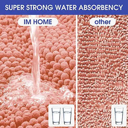 ACCUMTEK Striped Coral Bathroom Rug Mat 32"x20" Ultra Soft, Non Slip Chenille Bath Rugs, Absorbent Plush Shaggy Bath Mats for Bathroom, Bedroom, Kitchen, Shower, Tub