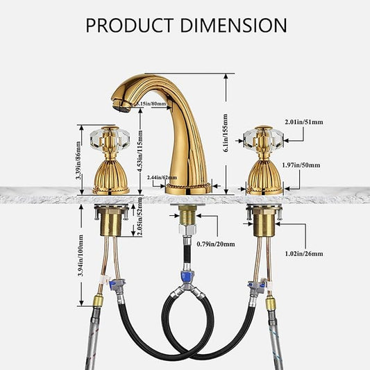 Wovier Shiny Polished Gold Widespread Bathroom Sink Faucet,Two Handle Three Hole Brass Lavatory Vanity Faucet,8-16 Inch Basin Mixer Tap