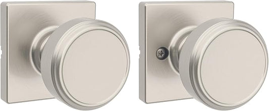 Kwikset Maven Interior Passage Door Knob, Handle for Closet and Hallway Doors, Square Non-Locking Doorknob in Satin Nickel, with Microban Protection