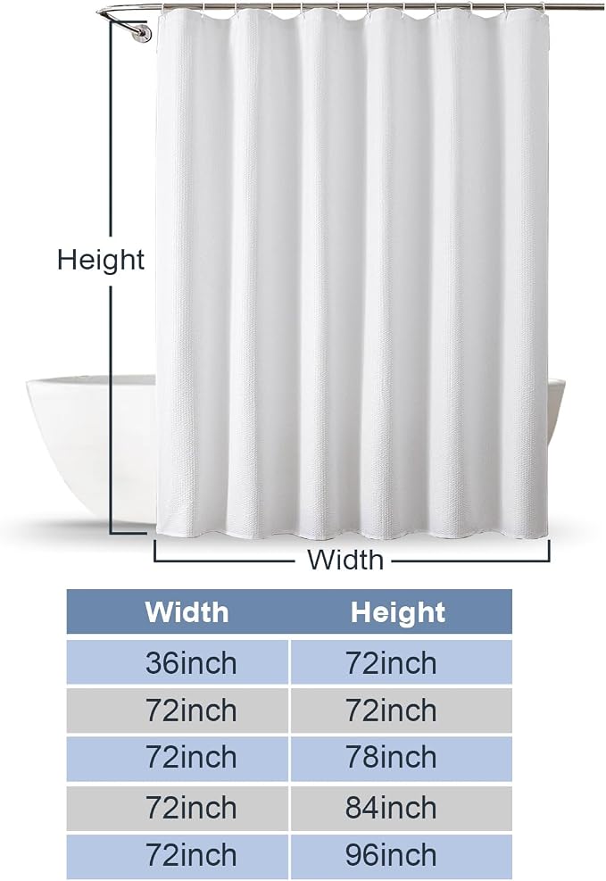 White Shower Curtain for Bathroom 72x72 Inch, 3D Embossed Textured Waffle Fabric Shower Curtains, Soft Hotel Farmhouse Style, Water Repellent, Machine Washable, White, 72" W x 72" L