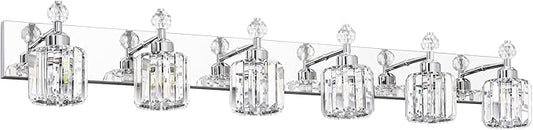 PRESDE Crystal 6 Light Bathroom Vanity Lights Chrom Bathroom Lights Fixtures Over Mirror Modern Bedroom Hallway