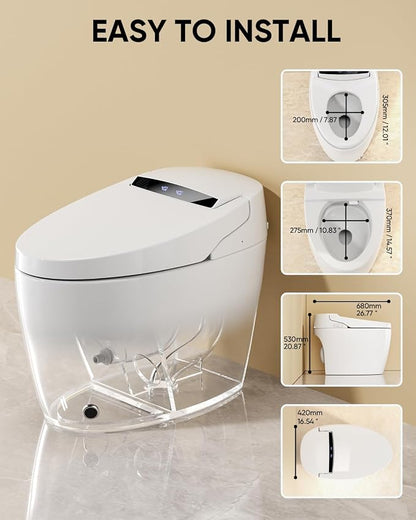 Smart Toilet with Bidet Built In with Warm Water Sprayer and Dryer | Foot Sensor Operation,Heated Seat toilet with LED Display for Bathroom,Auto Dual Flush