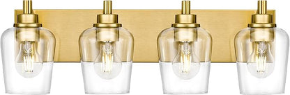 Bathroom Light Fixtures, 4-Light Modern Vanity Light with Clear Glass Wine Glass-Shaped Shade, Vanity Lighting Fixtures Over Mirror, Brushed Gold, VL155-BG-4