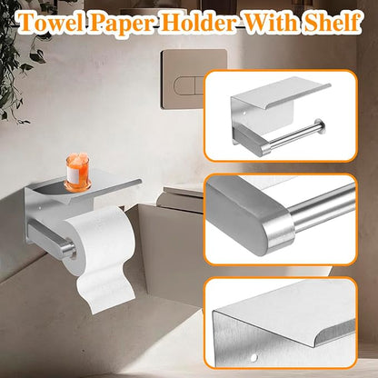 Brushed Silver 8-Piece Bathroom Hardware Set Stainless Steel, 24in and 16in Towel Bars Set Wall Mounted Bathroom Accessories