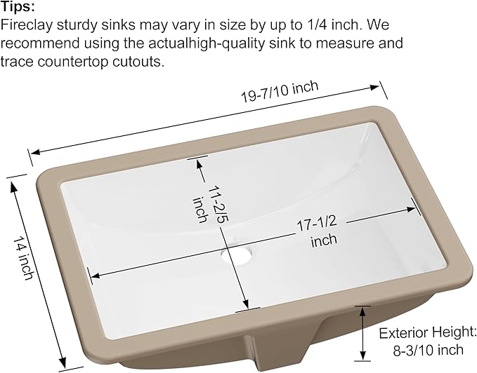 Undermount Bathroom Sink Rectangle, Hugsleek Interior Bowl Size 18 x 11 inch White Porcelain Ceramic Vessel Sink Under Counter Exterior Size 20x14in Rectangular Bath Sink Basin Lavatory Fireclay