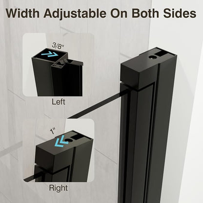 28-29.2" W x 72" H Single Frameless Pivot Swing Shower Door | 1/4" Clear SGCC Tempered Glass with a 24.1" walk-in opening, Matte Black Finish, Adjustable Width, Reversible Installation