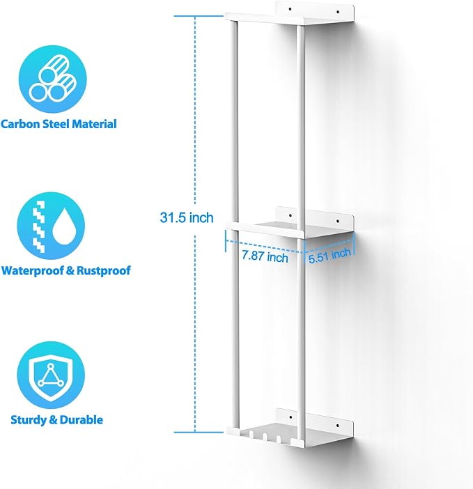 Liuoud Towel Rack for Bathroom, Wall Mounted Vertical Rolled Towel Storage Organizer Holder with Shelf, Holds Up 6 Large Bath Sheets, White