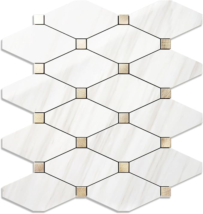 STICKGOO 1 Sheet Peel and Stick Backsplash, Polished Dolomite PVC Mixed Metal Gold Kitchen Backsplash, Stick on Backsplash Wall Tiles for Kitchen, Bathroom, RV