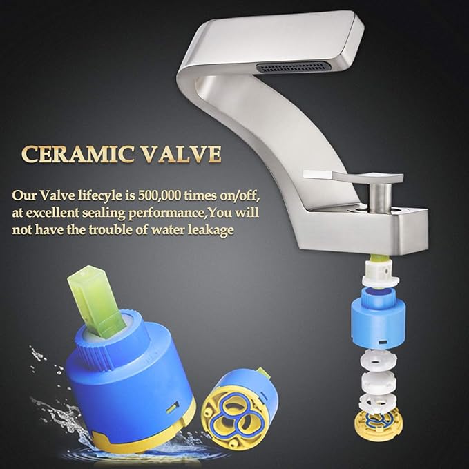 becola Bathroom Sink Waterfall Faucet,Solid Brass Single Handle Hot and Cold Water Mixer Tap, Lavatory Vanity Sink Faucet Including Two US Standard 3/8" Hoses(Brushed Nickel)