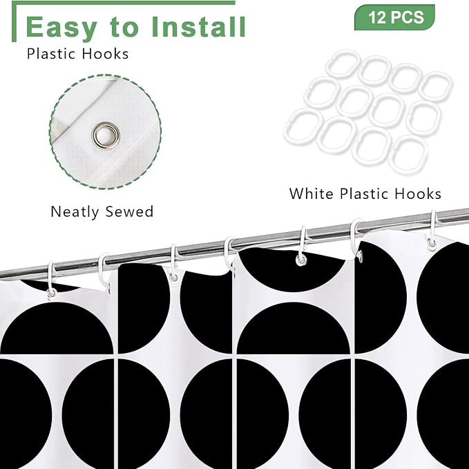Black and White Mid Century Modern Shower Curtain, Boho Abstract Geometric Retro Art Bath Curtains For Bathroom, Colorful Unique Pattern Waterproof Polyester Fabric Bathroom Set 12 Hooks 72X72IN