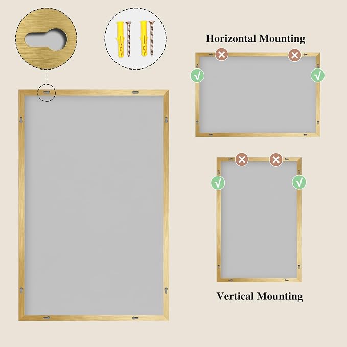 Koonmi Gold Rectangle Wall Mirror, 20x30 Inch Bathroom Mirror, Aluminum Frame Vanity Mirror for Entryway, Living Room, Bedroom Bathroom, Hangs Horizontally or Vertically