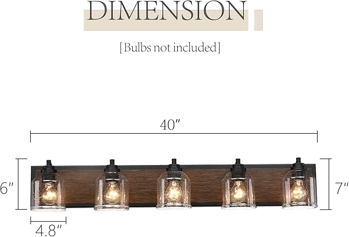 Vanity Lights for Bathroom Large 40", Farmhouse Rustic Vanity Light with Bubble Glass Shades, Brown 5 Light Bathroom Lighting Fixtures Over Mirror, Bath Wall Sconce Home Decor