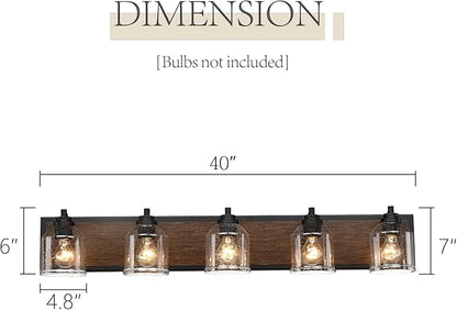Vanity Lights for Bathroom Large 40", Farmhouse Rustic Vanity Light with Bubble Glass Shades, Brown 5 Light Bathroom Lighting Fixtures Over Mirror, Bath Wall Sconce Home Decor