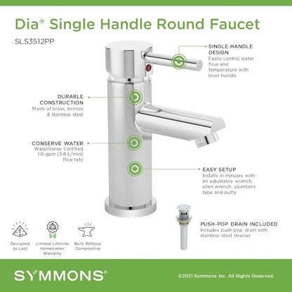 Symmons Dia Single-Hole Single-Handle Bathroom Faucet with Push Pop Drain in Polished Chrome (1.0 GPM)