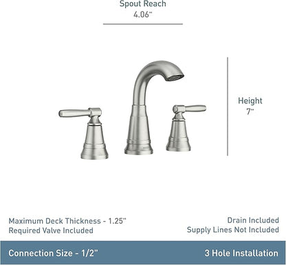 Moen Halle Spot Resist Nickel Widespread Traditional Bathroom Faucet with Drain Assembly for 3-Hole Applications, 84972SRN