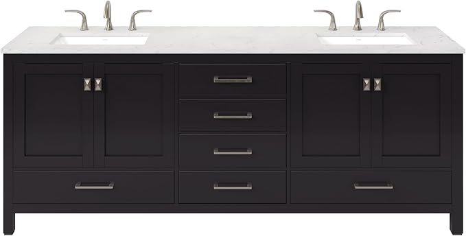 Eviva Aberdeen 84 in. Espresso Double Sink Bath Vanity with Carrara Quartz Top and Undermount Porcelain Sinks
