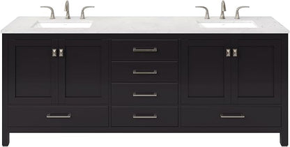 Eviva Aberdeen 84 in. Espresso Double Sink Bath Vanity with Carrara Quartz Top and Undermount Porcelain Sinks