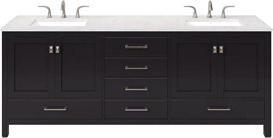 Eviva Aberdeen 84 in. Espresso Double Sink Bath Vanity with Carrara Quartz Top and Undermount Porcelain Sinks