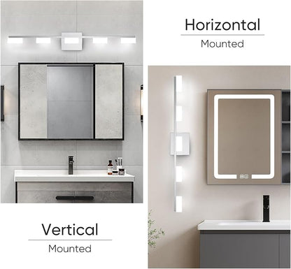 LED Modern Bathroom Light Fixtures Over Mirror, 5-Light Dimmable Vanity Lights, Chrome Acrylic Bathroom Vanity Light, 2700K-6500K Adjustable, ETL Certificated