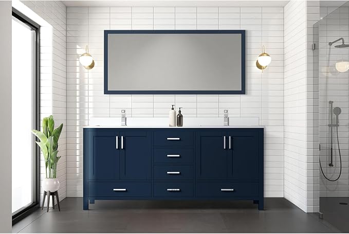 Jacques 72 in. W x 22 in. D Navy Blue Double Bath Vanity and White Quartz Top