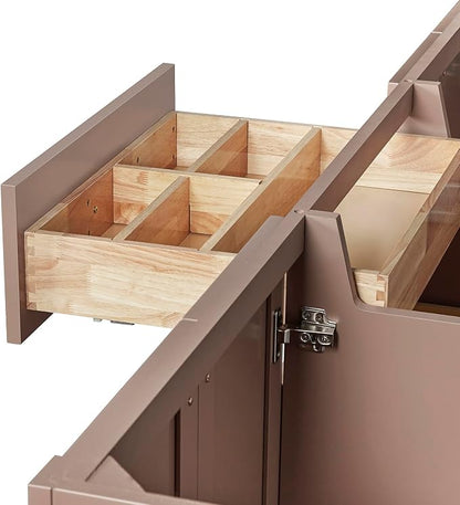 ARIEL Loren 72-inch Bathroom Vanity with Sink,Solid Wood, 1.5-inch Carrara White Quartz Countertop, Double Rectangular Porcelain Sink, 4 Soft Closing Doors, 3 Dovetail Drawers, Mocha
