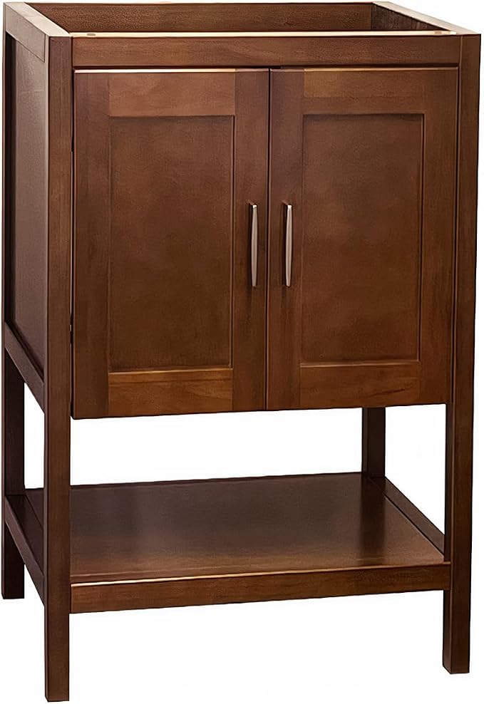 24" Natural Wood Bathroom Vanity Base Only – Freestanding Solid Wood Sink Cabinet with Open Shelf, Shaker Style Storage, No Top or Sink, 36" W x 21" D x 34.5" H