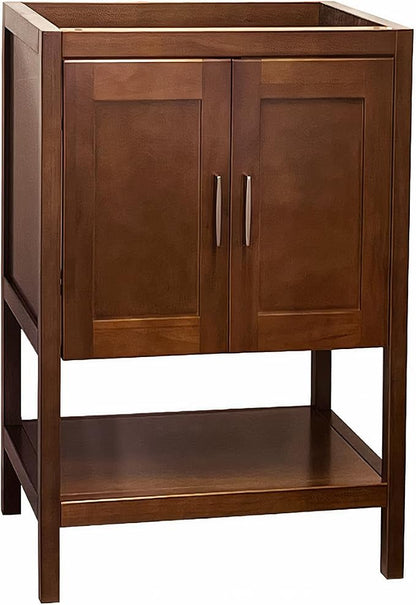 24" Natural Wood Bathroom Vanity Base Only – Freestanding Solid Wood Sink Cabinet with Open Shelf, Shaker Style Storage, No Top or Sink, 36" W x 21" D x 34.5" H