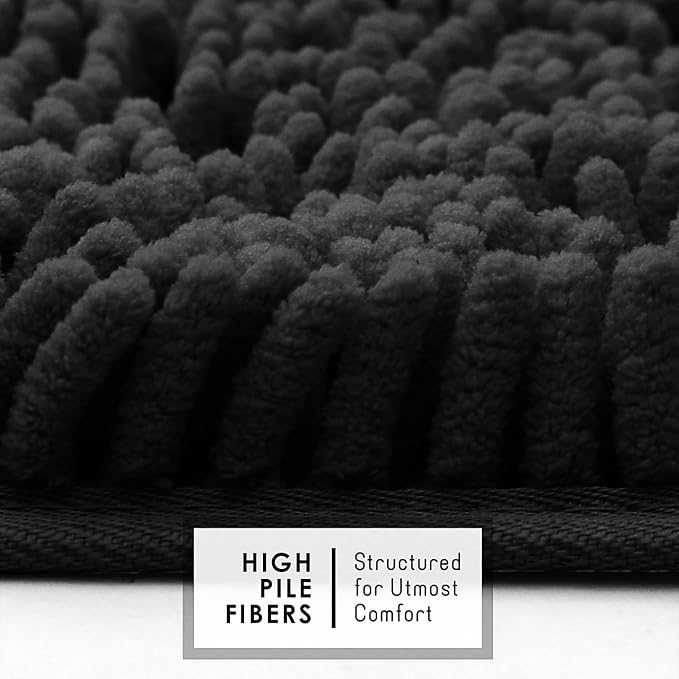 Hearth & Harbor Bathroom Rugs, Chenille Bath Mat - Machine Washable Bath Mats for Bathroom Non-Slip Backing Rubber, Quick Dry Bathroom Mat - Black Bath Rug, 26x44