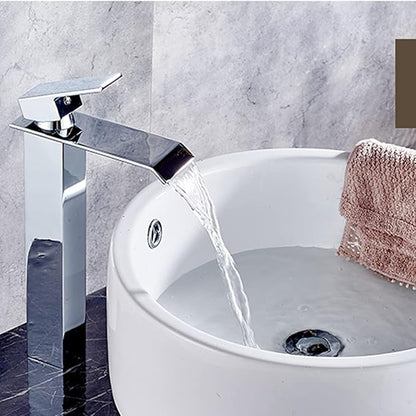 Chrome Bathroom Vessel Faucet Waterfall One Hole Bowl of Sink Faucet Tall Single Handle Bathroom Faucets with Drain Assembly Modern Vanity Lavatory Deck Mount Supply Lines Hose