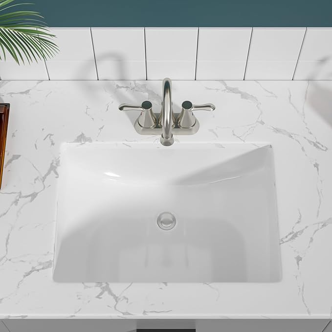 Sarlai Undermount Bathroom Sink - 21 x 15 inch Rectangular Vessel Sink Undermount Modern White Ceramic Rectangle Sink, Vanity Sinks Art Basin with Overflow, Interior Bowl Size 19" x 13"