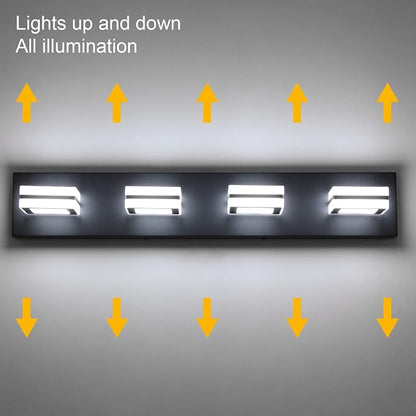 Ralbay Modern LED Bathroom Vanity Lights 4 Lights LED Black Bathoom Wall Lighting Over Mirror Up and Down Acrylic Matte Black Vanity Lights