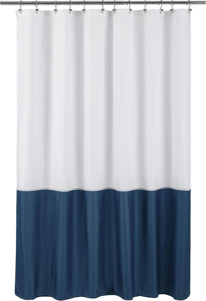 ALYVIA SPRING Waterproof Fabric Shower Curtain or Liner White/Navy, 72x72 | 3 Magnets, Soft Cloth & Hotel Quality, Machine Washable, Light-Weight, Standard Size