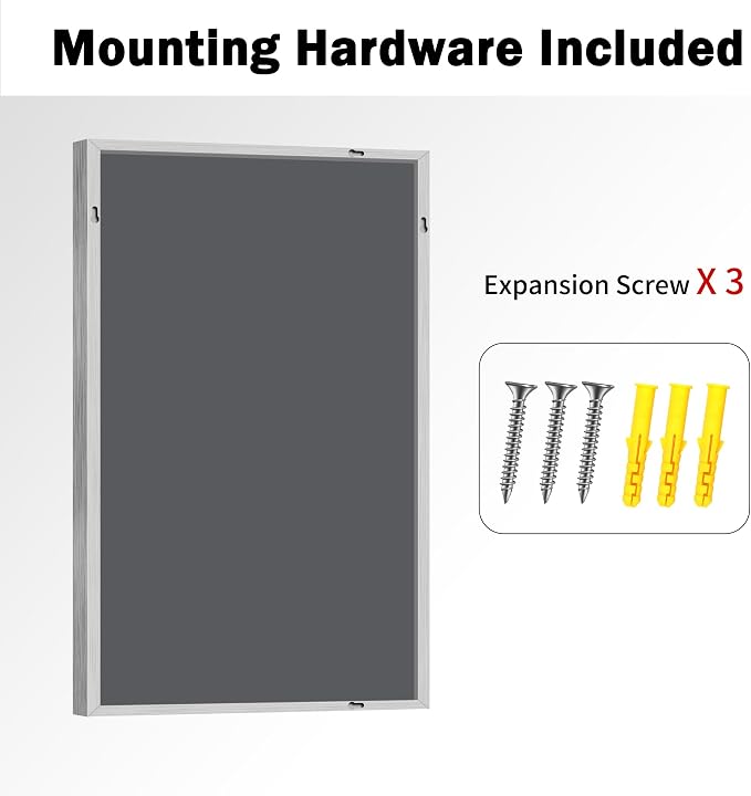 CIRCUMI 24"x40" Brushed Silver Bathroom Mirror, Rectangular Vanity Mirror | Chunky Box Metal Frame, Shatterproof, Tempered Glass, Bathroom Remodel&New Home,Wall Mirror for Over Sink,Living Room,Hallway
