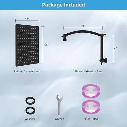 Hibbent All Metal 12'' Rain Shower Head, 16'' Extension Arm, Matte Black | cUPC Certified High Pressure Rainfall Showerhead with Solid Brass Adjustable Shower Head Extension Arm, Fixed Showerheads