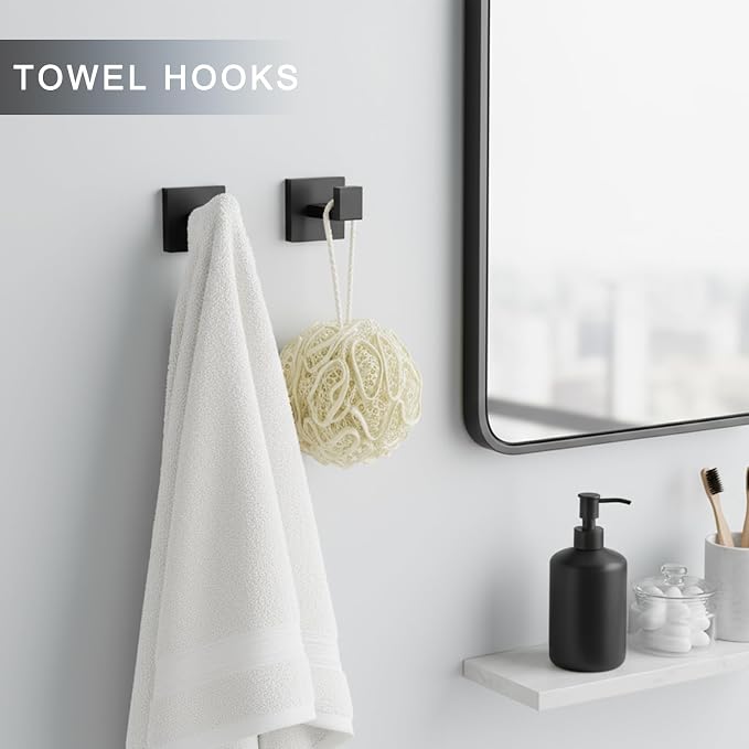 10-Pieces 24 Inch Stainless Steel Matte Black Bathroom Hardware Set | Towel Bar Set with Toilet Paper Holder with Shelf, Bathroom Accessories Set Wall Mounted, Towel Rack Set for Organize