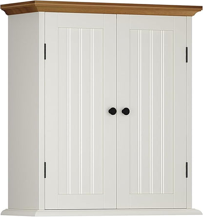 ChooChoo Bathroom Wall Cabinet, Over The Toilet Space Saver Storage Cabinet, Medicine Cabinet with 2 Door and Adjustable Shelves, Cupboard, Antique White & Brown