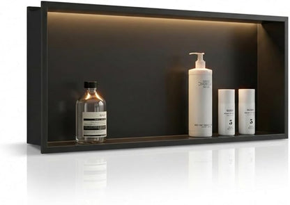 304 Stainless Steel LED Recessed Black Shower Niche 12"x30" Wall-Inserted | Waterproof Rustproof Bathroom Shower Niche Insert No Tile Needed, for Shower & Bathroom Storage