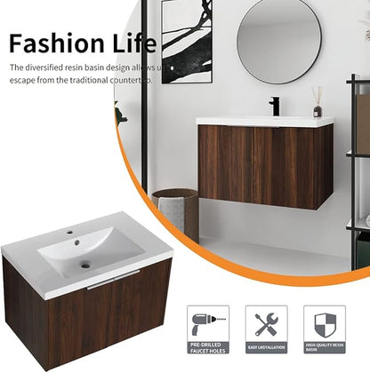 30" Bathroom Vanity with Sink, Single Sink Modern Bathroom Vanities Set, Wall-Mounted Bathroom Vanity, Floating Soft Close Door