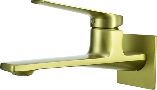 Modern Wall Mount Bathroom Faucet –Brushed Gold,Solid Brass Single Handle with Flip Aerator (2 Flow Modes), Rough-in Valve for Concealed Installation