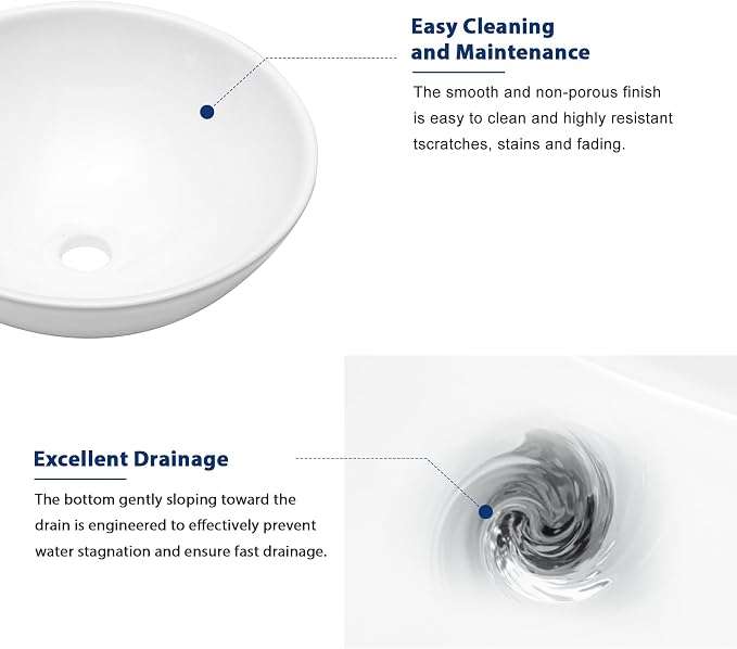 Sarlai Vessel Sink Round - 16"x16" Modern Round Bowl Above Counter White Porcelain Ceramic Bathroom Vessel Vanity Sink Art Basin