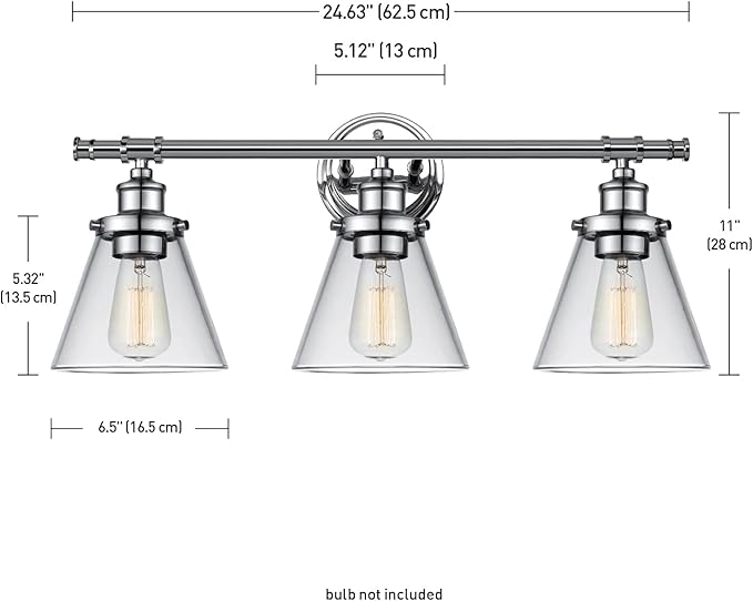 Globe Electric 51445 Parker 3-Light Vanity Light, Chrome, Clear Glass Shades, Bulb Not Included