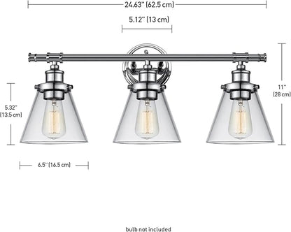 Globe Electric 51445 Parker 3-Light Vanity Light, Chrome, Clear Glass Shades, Bulb Not Included