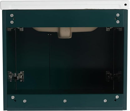 Malwee 24" Floating Bathroom Vanity with Sink, 24 Inch Single Sink Wall Mounted Bathroom Vanity, with 2 Doors and White Ceramic Basin Top, Green Cabinet Set with 3 Color Handles (081-24)