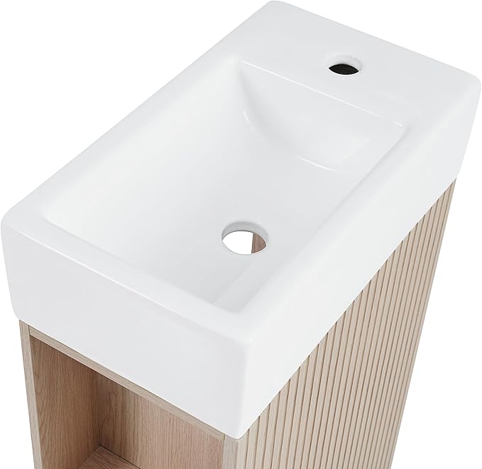 Merax Bathroom Vanity with Sink 18.6 Inch, Cabinet with Storage Shelf & Toilet Paper Holder, Left or Right Available,