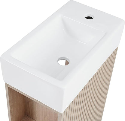 Merax Bathroom Vanity with Sink 18.6 Inch, Cabinet with Storage Shelf & Toilet Paper Holder, Left or Right Available,
