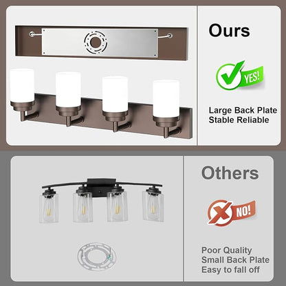 Bathroom Light Fixtures, Oil Rubbed Bronze Bathroom Lighting Fixtures Over Mirror, Modern Vanity Light with White Glass Shade, Restroom Lighting Fixtures, 4-Light 30-inch
