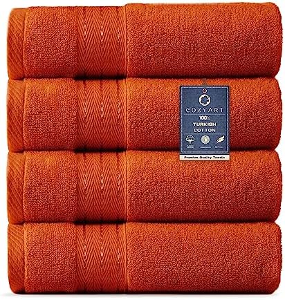COZYART Luxury Hand Towels 4 PCS, Burnt Orange 100% Turkish Cotton