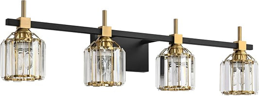 SOLFART Crystal 4 Lights Bathroom Lights Over Mirror Bathroom Light Fixtures Vanity Light Fixture Crystal Bathroom Vanity Light 4T